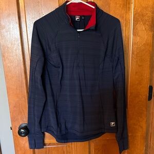 Fila Navy Lightweight Quarter-Zip Jacket with Red Collar